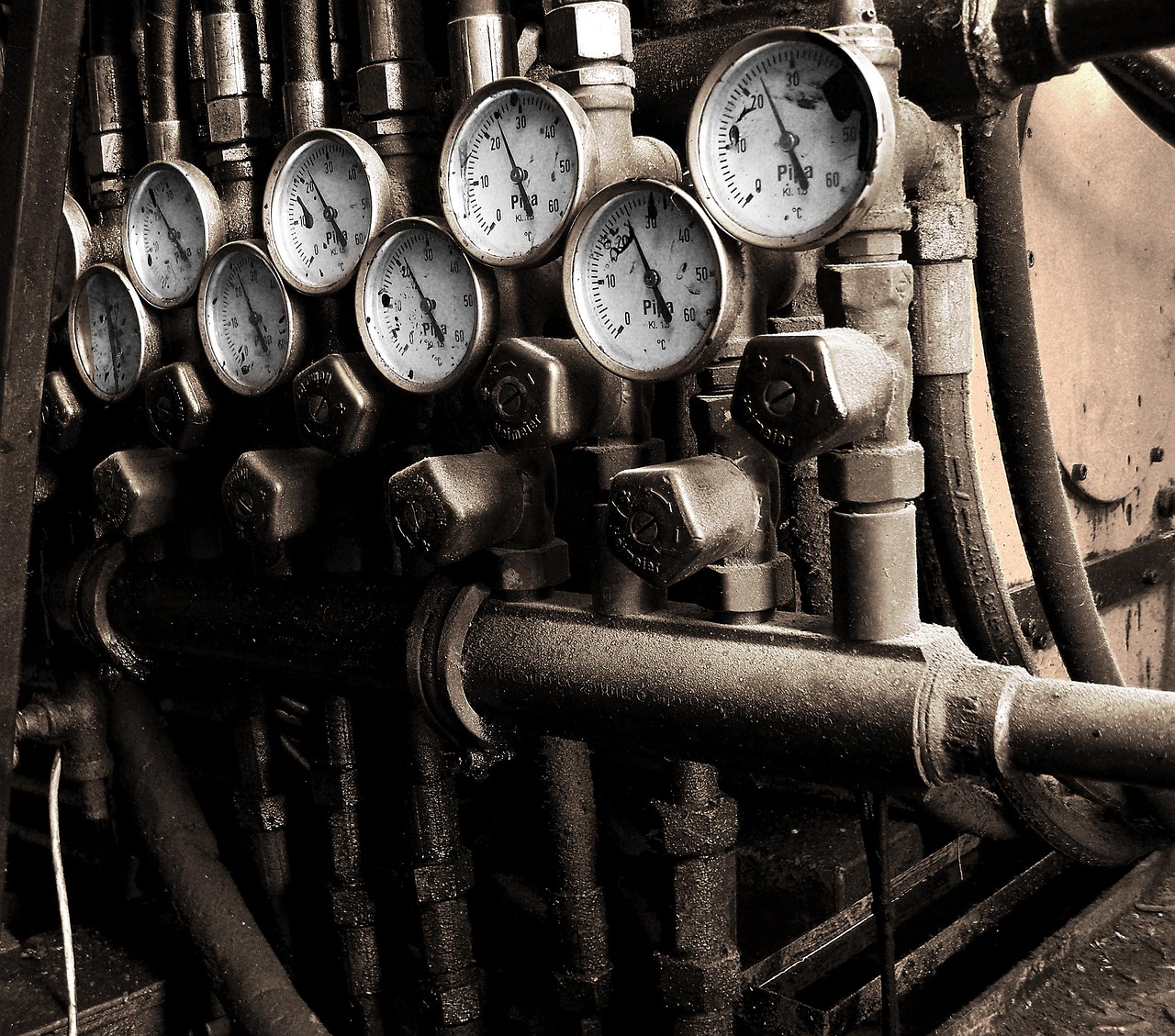 meters, armatures, pipes, factory, gauges, equipment, industry, industrial, instrument, analog, pressure, temperature, device, indicator, brown industry, pipes, gauges, gauges, gauges, gauges, gauges, temperature, temperature, temperature, temperature, temperature