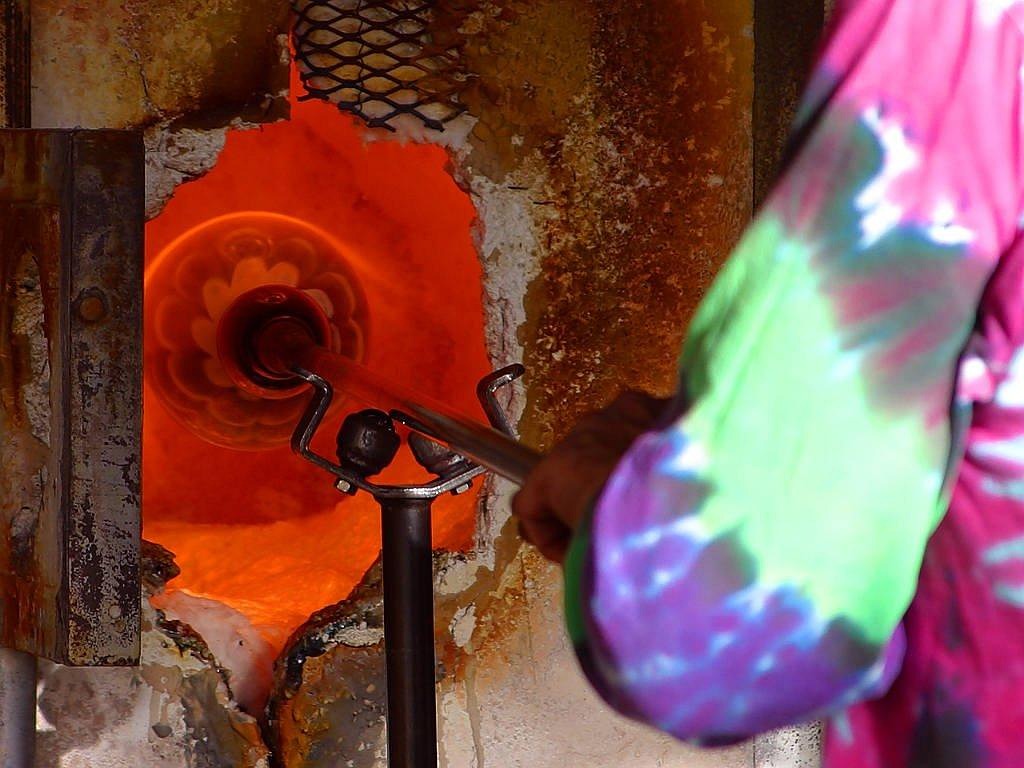 glassblower, hot, red, glow, glass, glazed, rotate, fire, oven, heat, handicrafts