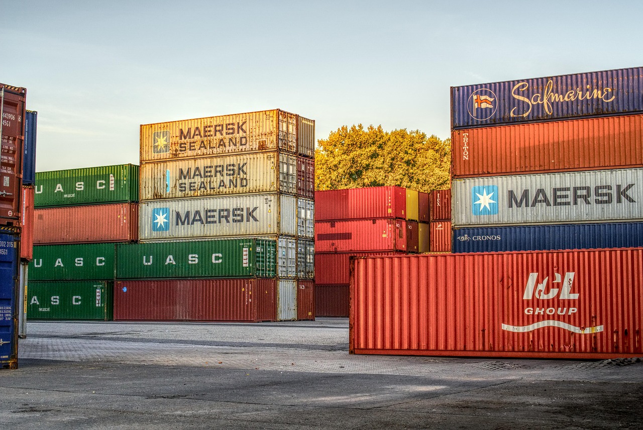 container, port, loading, stacked, container terminal, container handling, nature, freight, transshipment point, germany, to dye, heaven, hdr, contrast, high dynamic range, multicoloured, cargo container, industry, export, fall, sunrise