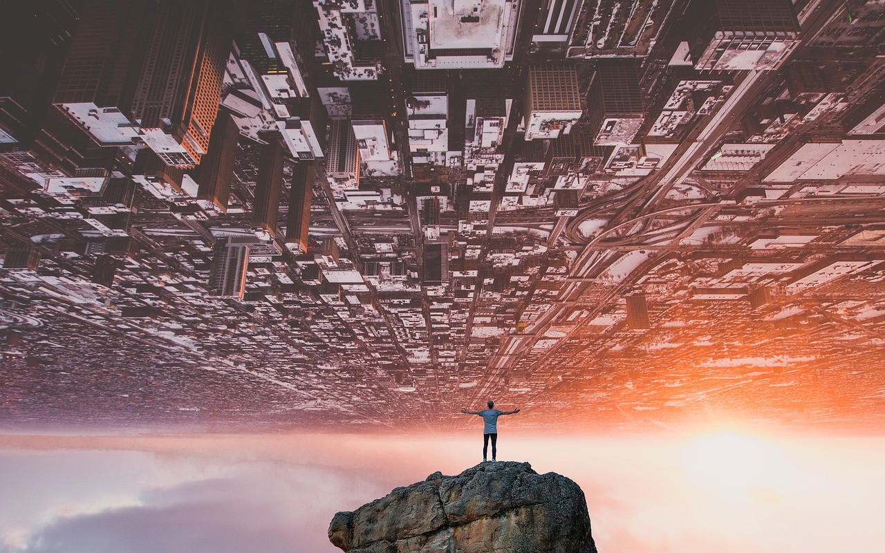 city, landscape, panorama, urban landscape, lookout, perspective, clouds, cities, view, surrealism, nature, houses, darling, sunset, path, digital art, composition, change, design, imagination, destiny, future, handling, population