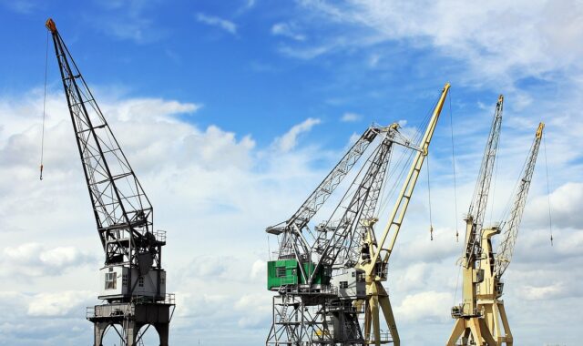 port cranes, harbor cranes, heaven, nature, clouds, blue sky, industry, port, cranes, shipping, loading cranes, freight transport, transport, general cargo, loading, unload, loading and unloading