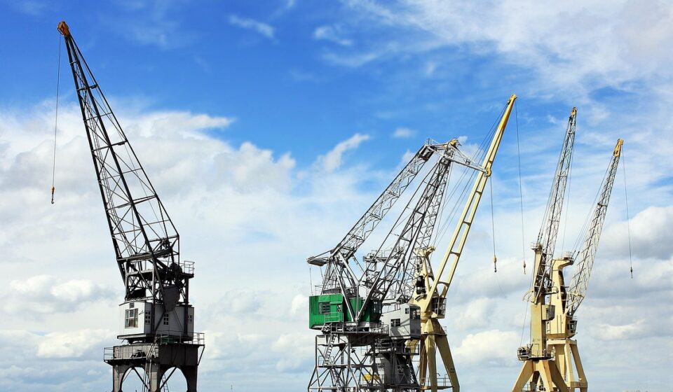 port cranes, harbor cranes, heaven, nature, clouds, blue sky, industry, port, cranes, shipping, loading cranes, freight transport, transport, general cargo, loading, unload, loading and unloading