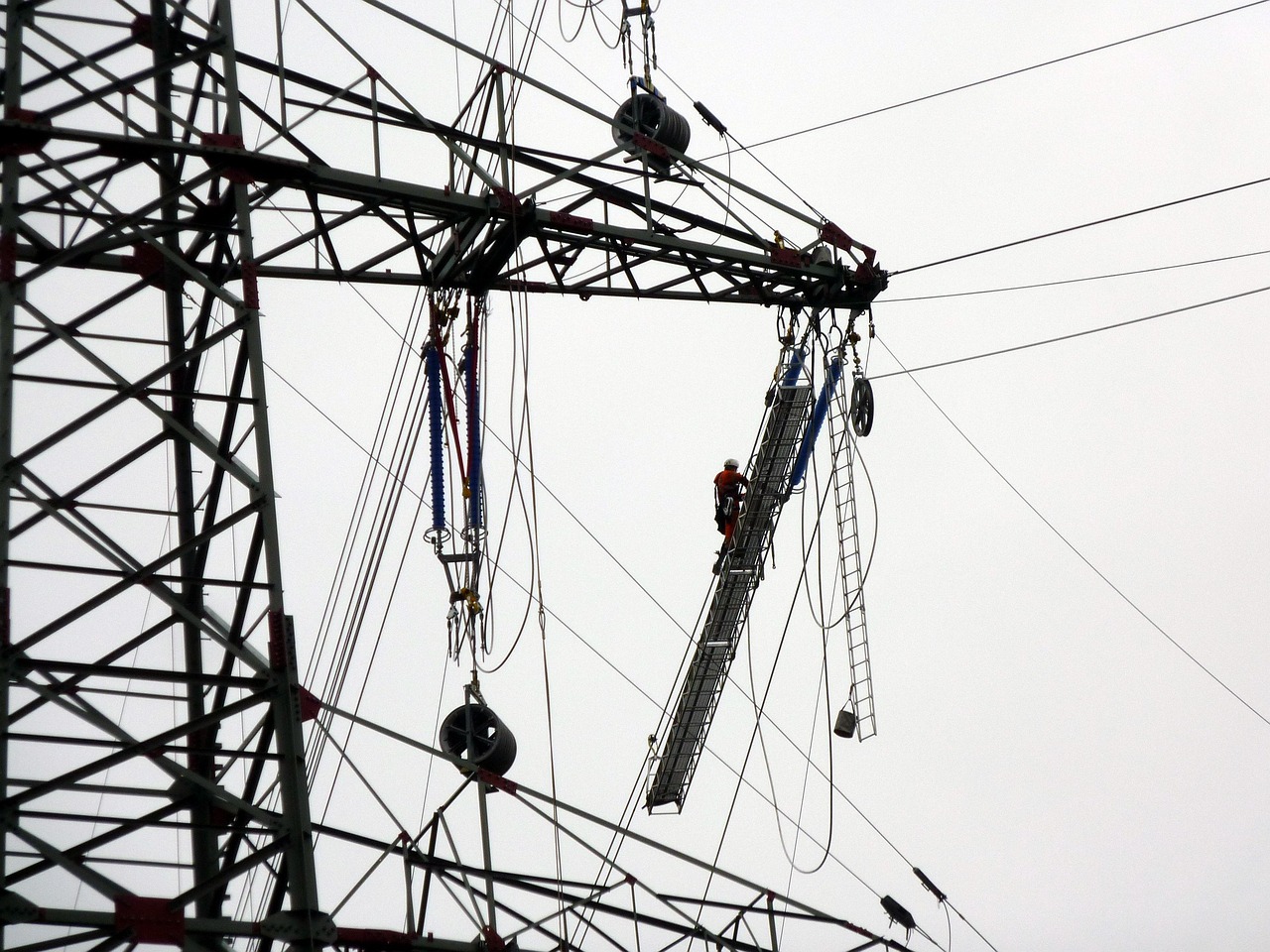 electricity, power pole, mast, electricity works, power line, energy, high voltage, high voltage pylon, overhead lines, technology, catenary, current conduction, power supply, work